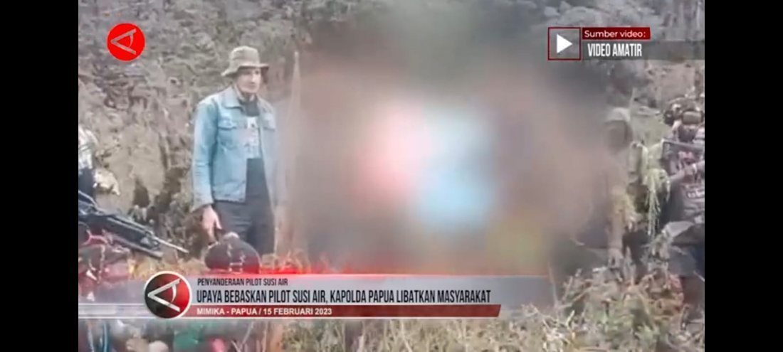 Tangkapan layar siaran Antara TV tentang upaya pembebasan pilot Susi Air